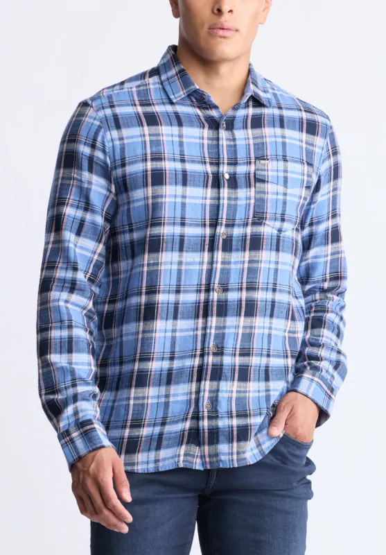 Saroz Men's Long-Sleeve Classic Plaid Shirt, Midnight Blue - BM24499 sold by Buffalo David Bitton
