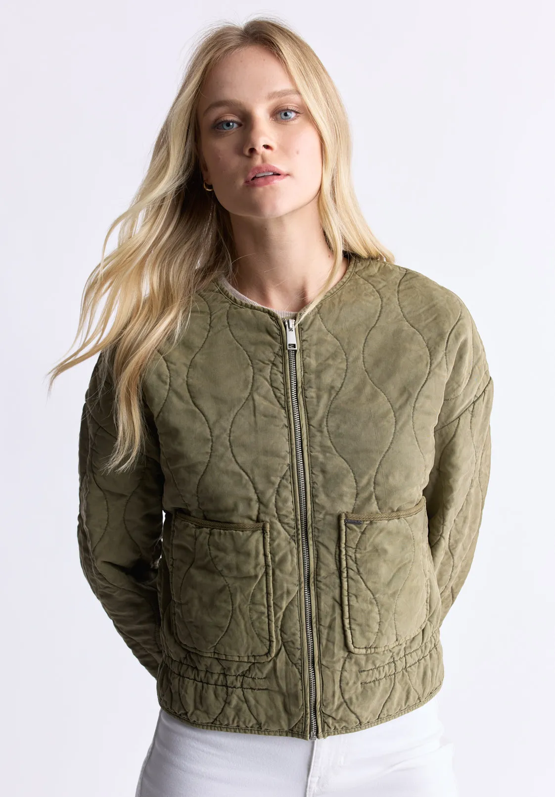 Annalee Women's Quilted Cropped Jacket, Olive green - JK0025H sold by Buffalo David Bitton product image thumbnail 2