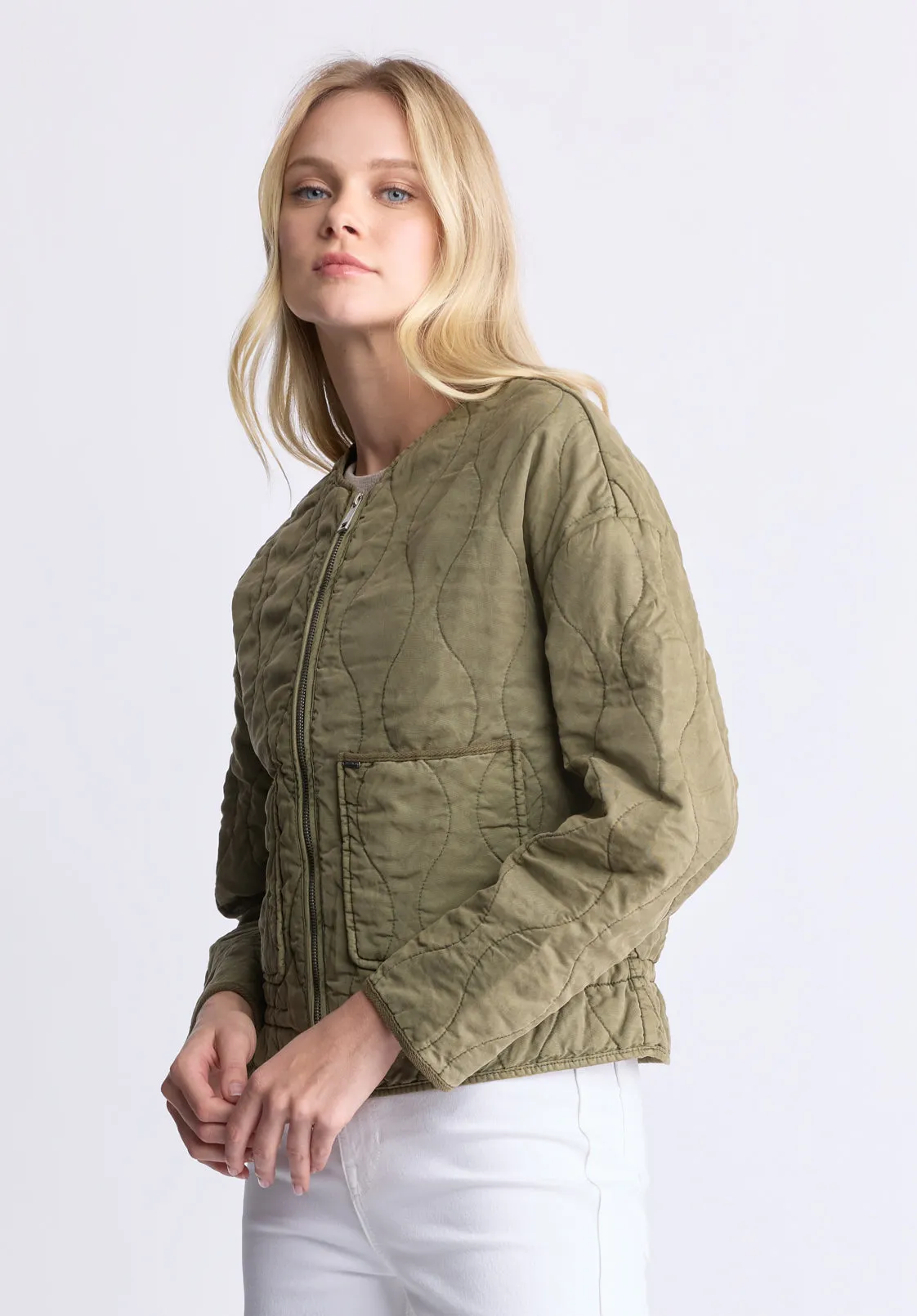 Annalee Women's Quilted Cropped Jacket, Olive green - JK0025H sold by Buffalo David Bitton product image thumbnail 3