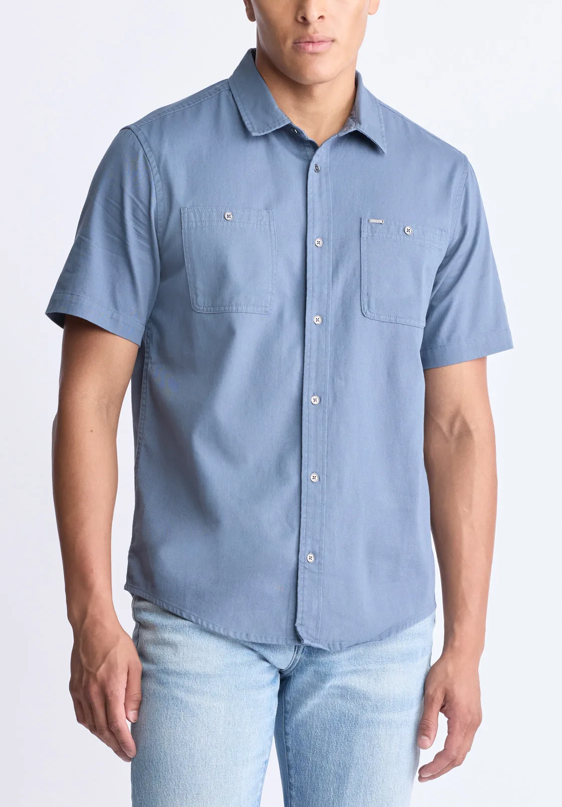 Sagrino Men's Short-Sleeve Utility Shirt, Mirage Blue - BM24501 sold by Buffalo David Bitton