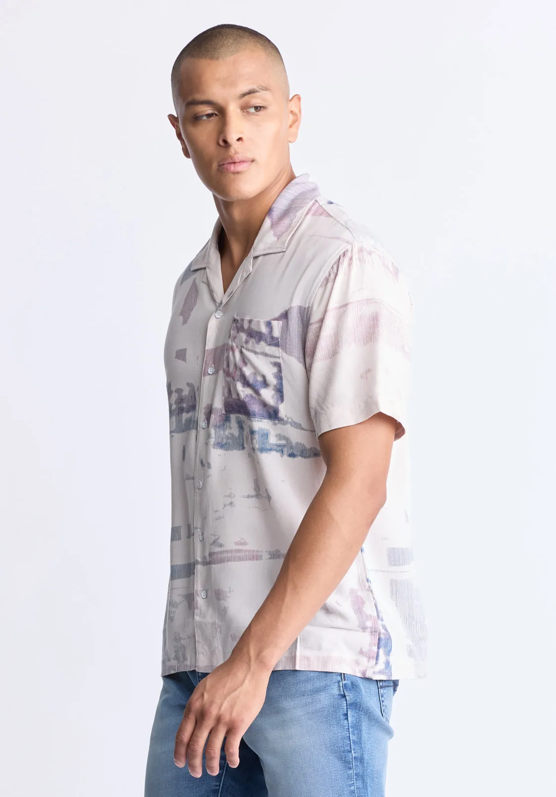 Sabob Men's Abstract Print Short-Sleeve Shirt, Moonbeam Beige - BM24523 sold by Buffalo David Bitton product image thumbnail 3