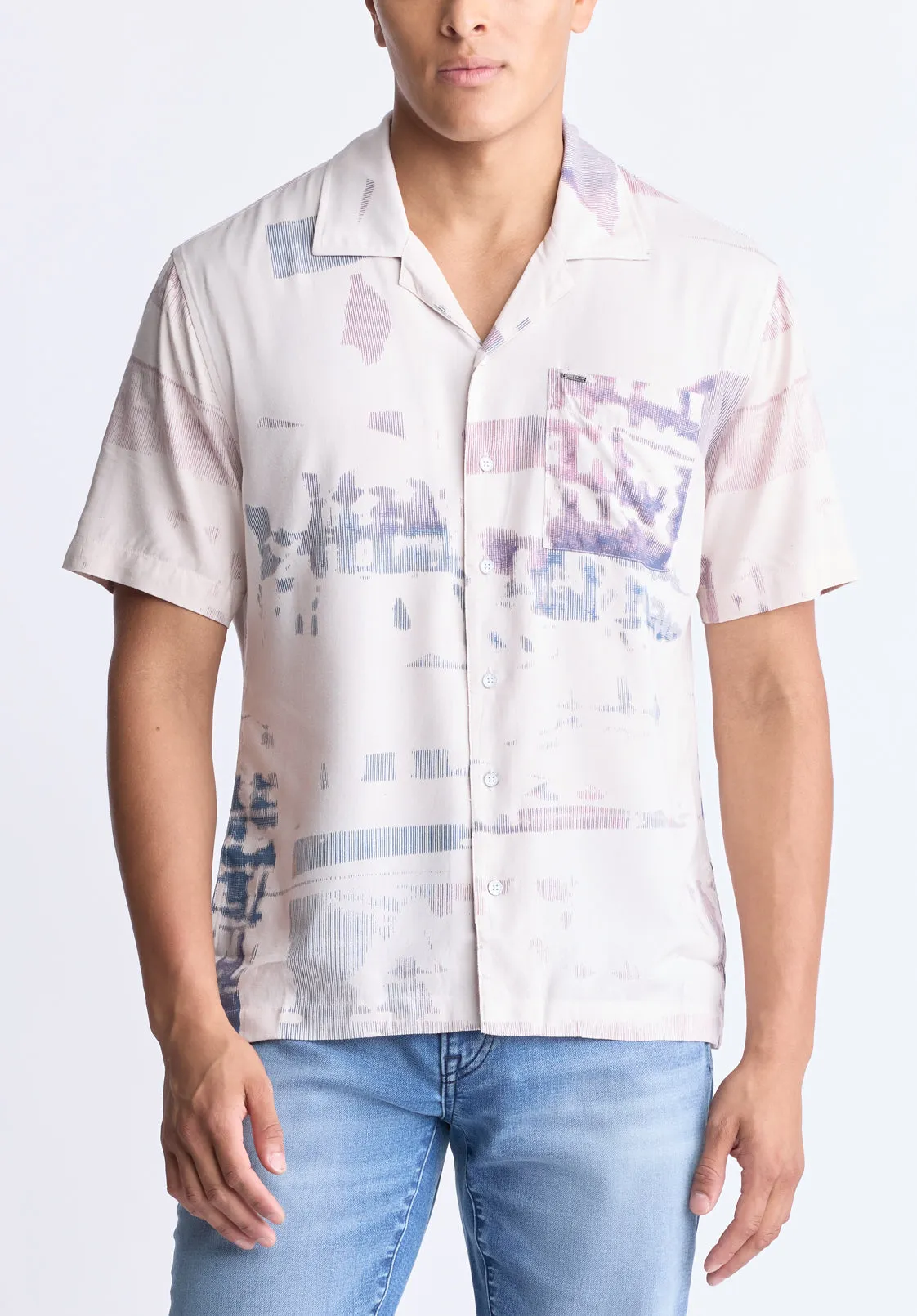 Sabob Men's Abstract Print Short-Sleeve Shirt, Moonbeam Beige - BM24523 sold by Buffalo David Bitton