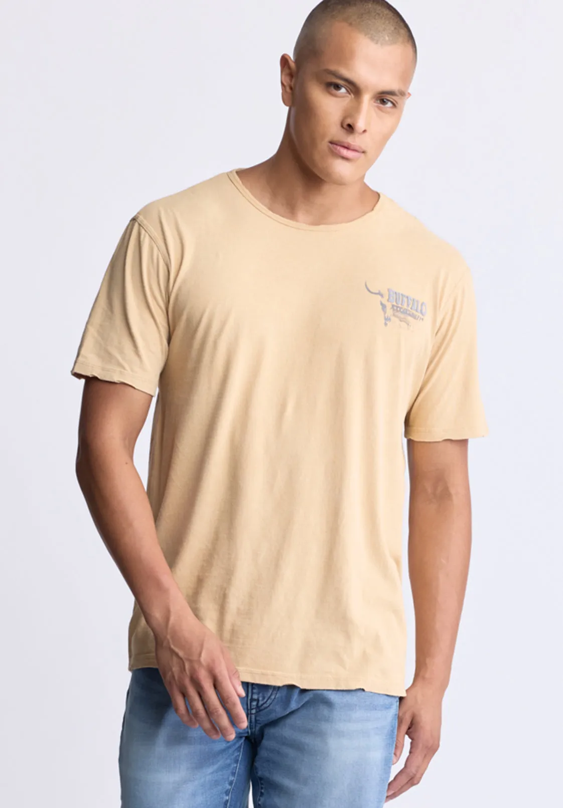 Tivis Men's Distressed Buffalo Graphic T-Shirt with Back Print, Curry - BM24510 sold by Buffalo David Bitton product image thumbnail 2