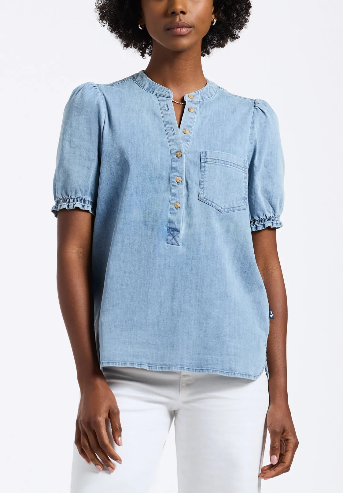 Lenore Women’s Puffed Sleeve Blouse, Classic Vintage Blue - WT0191P sold by Buffalo David Bitton