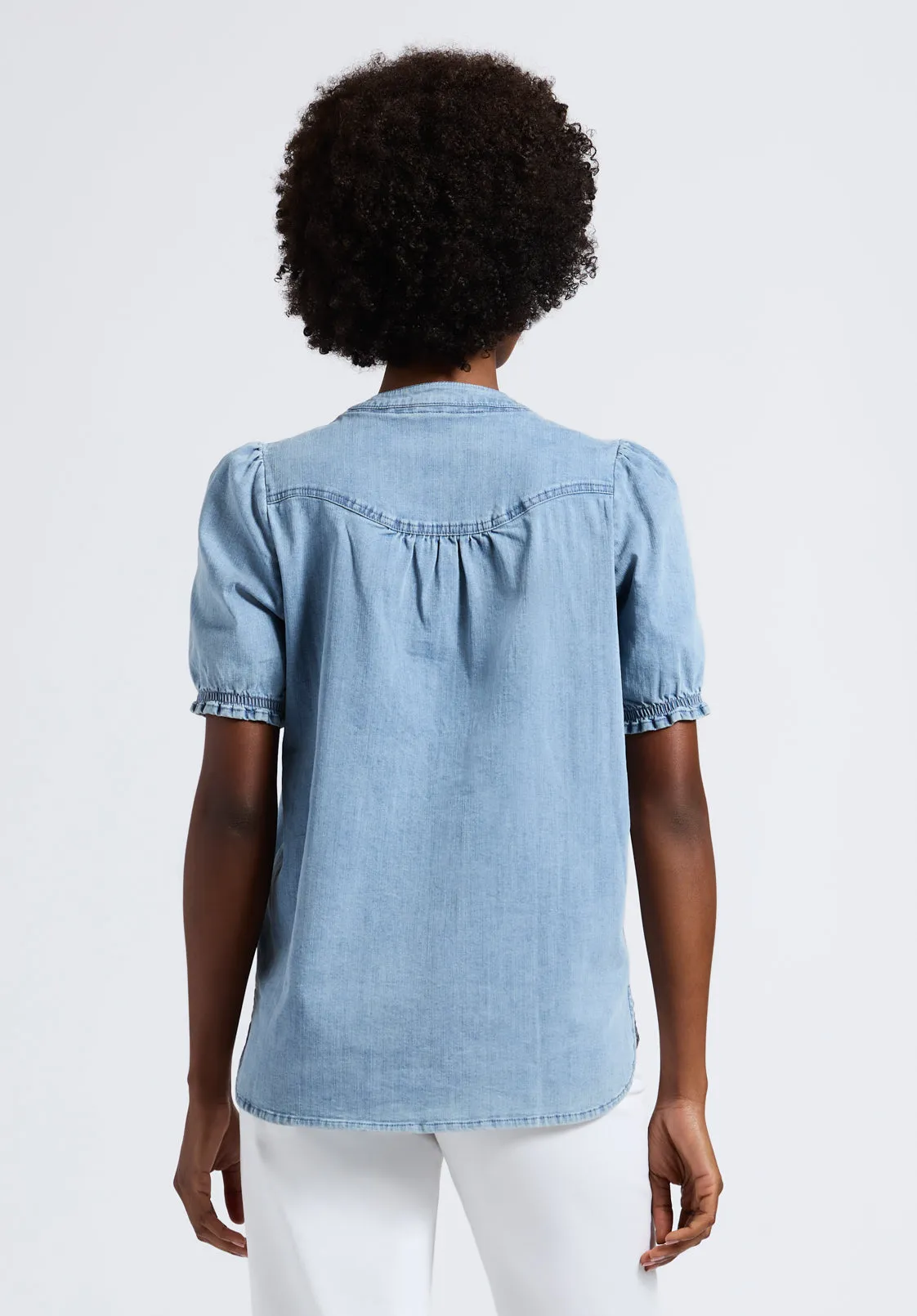 Lenore Women’s Puffed Sleeve Blouse, Classic Vintage Blue - WT0191P sold by Buffalo David Bitton product image thumbnail 4