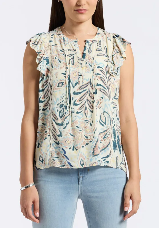 Tinlee Women's Sleeveless Floral Ruffle Blouse with Pintuck Details, Paisley - WT0175P sold by Buffalo David Bitton