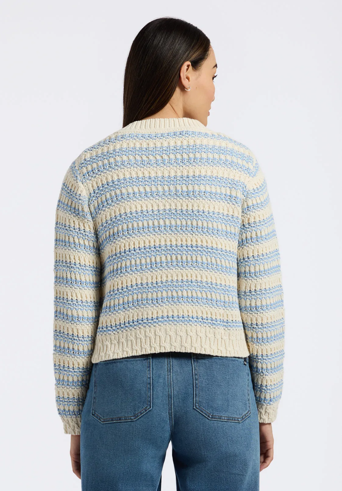 Amaranth Women's Striped Open Knit Cardigan, Cloud & Blue - SW0113P sold by Buffalo David Bitton product image thumbnail 4