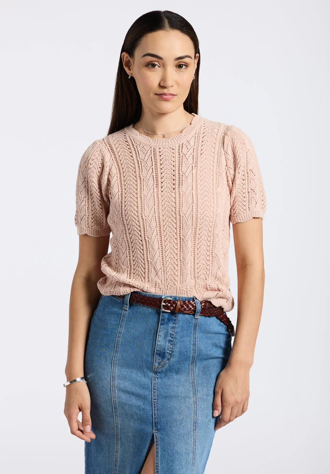 Posey Women's Short-Sleeve Crochet Knit Sweater Top, Cameo Rose - SW0108P sold by Buffalo David Bitton product image thumbnail 2