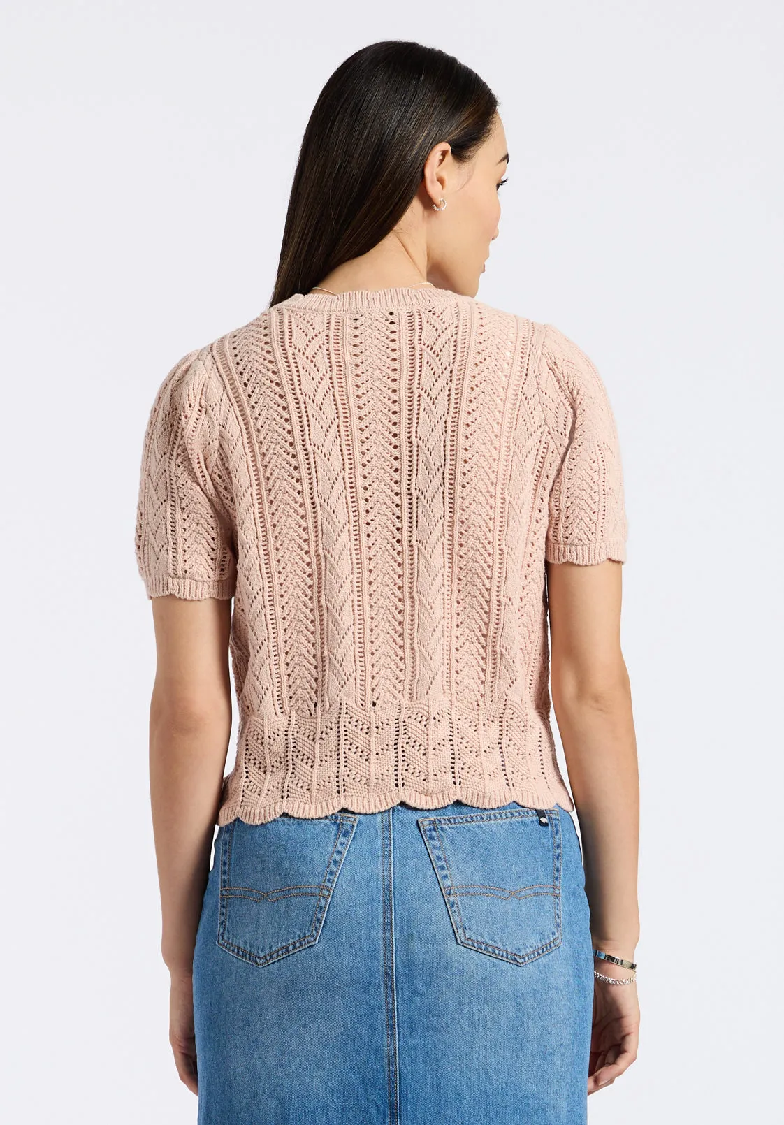 Posey Women's Short-Sleeve Crochet Knit Sweater Top, Cameo Rose - SW0108P sold by Buffalo David Bitton product image thumbnail 4