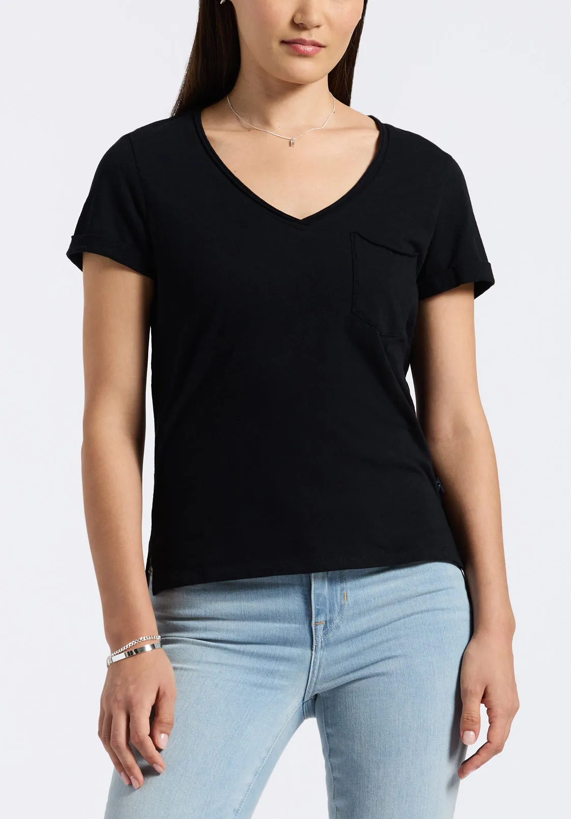 Moxie Women's Slub Knit V-Neck T-Shirt, Black - KT0179P sold by Buffalo David Bitton