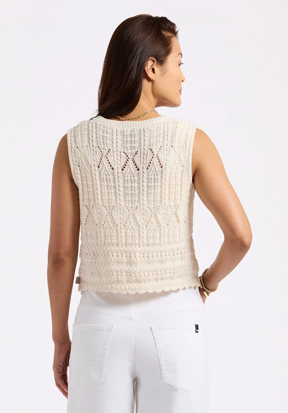 Merrybell Women's Pointelle Knit Button-Down Vest, Egret - SW0114P sold by Buffalo David Bitton product image thumbnail 4