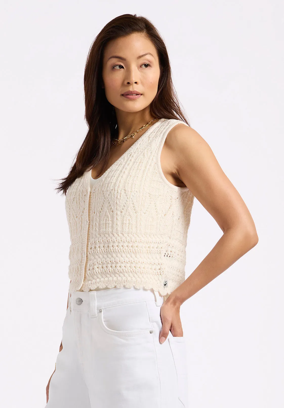 Merrybell Women's Pointelle Knit Button-Down Vest, Egret - SW0114P sold by Buffalo David Bitton product image thumbnail 5