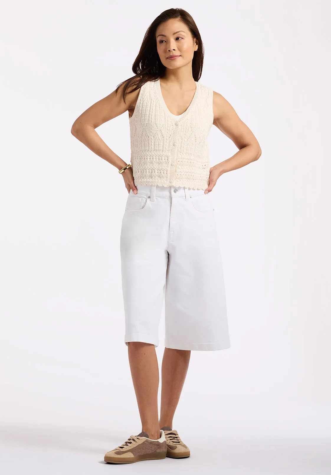 Merrybell Women's Pointelle Knit Button-Down Vest, Egret - SW0114P sold by Buffalo David Bitton product image thumbnail 3