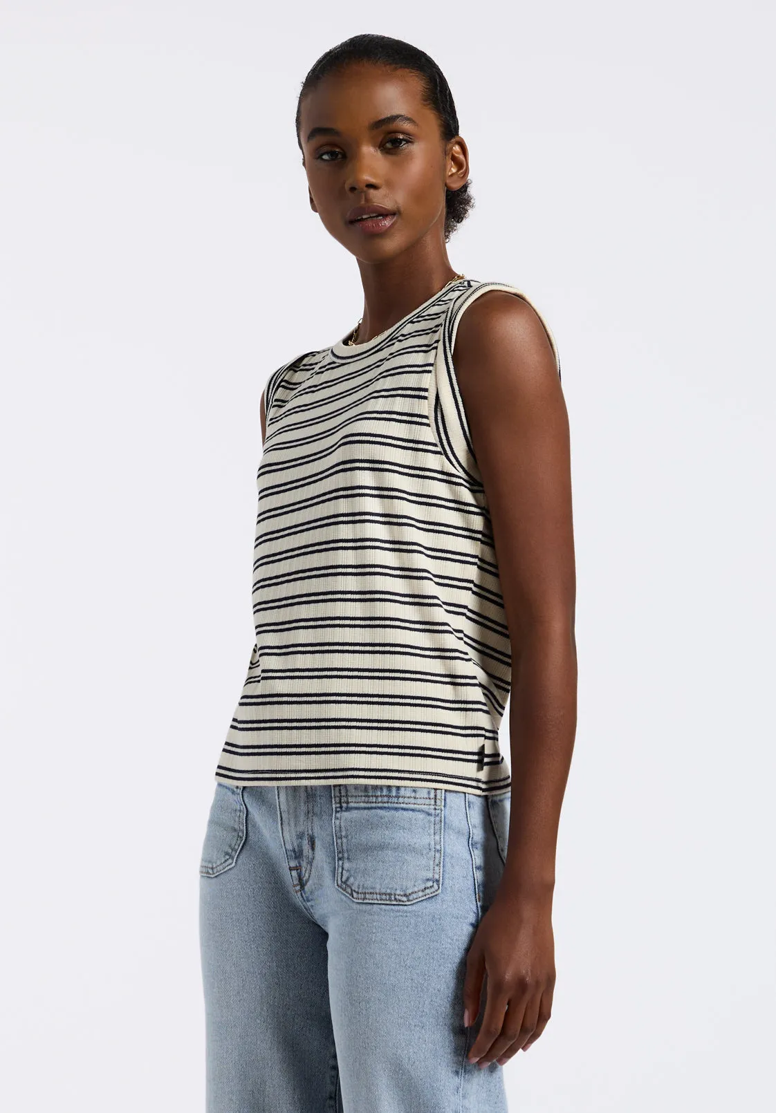 Elayne Women’s Striped Sleeveless Top, Marshmallow & Black - KT0180P sold by Buffalo David Bitton product image thumbnail 3