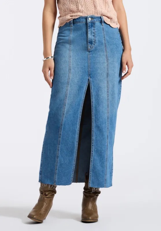 Mid Waist Maxi Skirt Sylvie, Whiskered and Worn Indigo - BL16031 sold by Buffalo David Bitton
