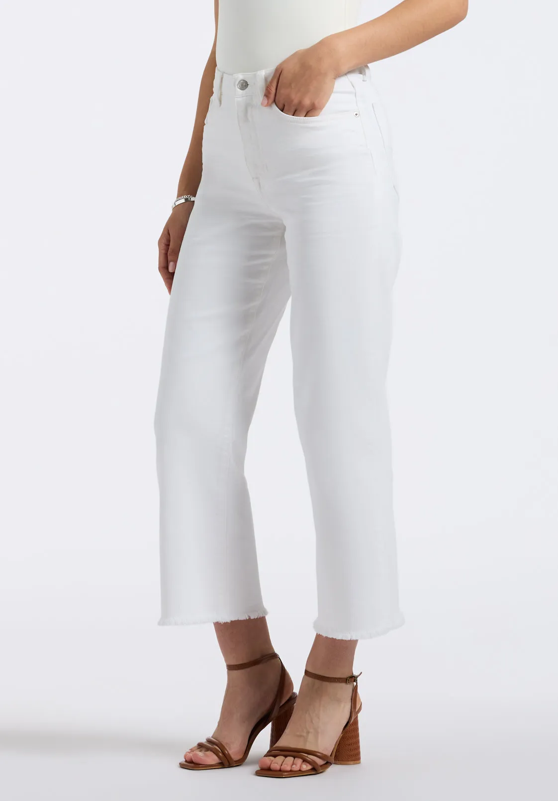 High Rise Wide Leg Cropped Addisson Women's Pants, White - BL16087 sold by Buffalo David Bitton product image thumbnail 2