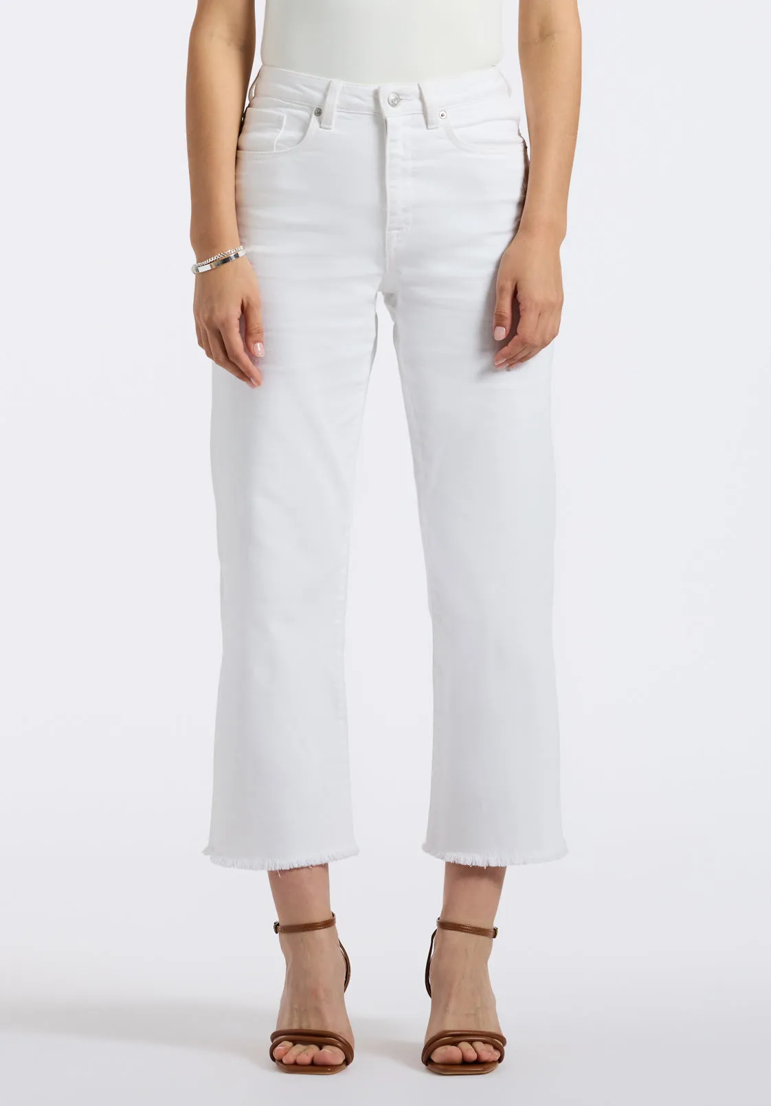 High Rise Wide Leg Cropped Addisson Women's Pants, White - BL16087 sold by Buffalo David Bitton