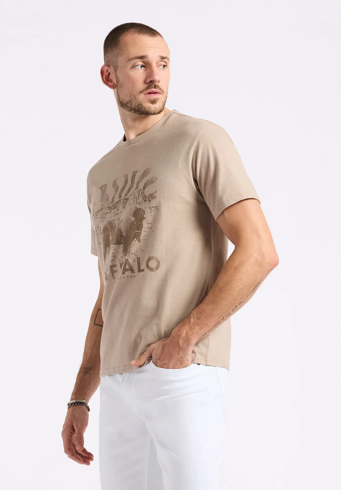 Tison Men's Graphic T-Shirt with Buffalo Print, Tuffet Beige - BM24645 sold by Buffalo David Bitton product image thumbnail 3