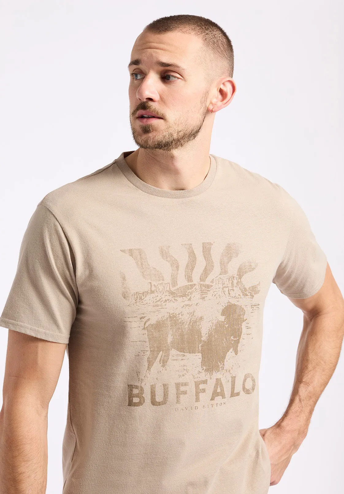 Tison Men's Graphic T-Shirt with Buffalo Print, Tuffet Beige - BM24645 sold by Buffalo David Bitton product image thumbnail 2