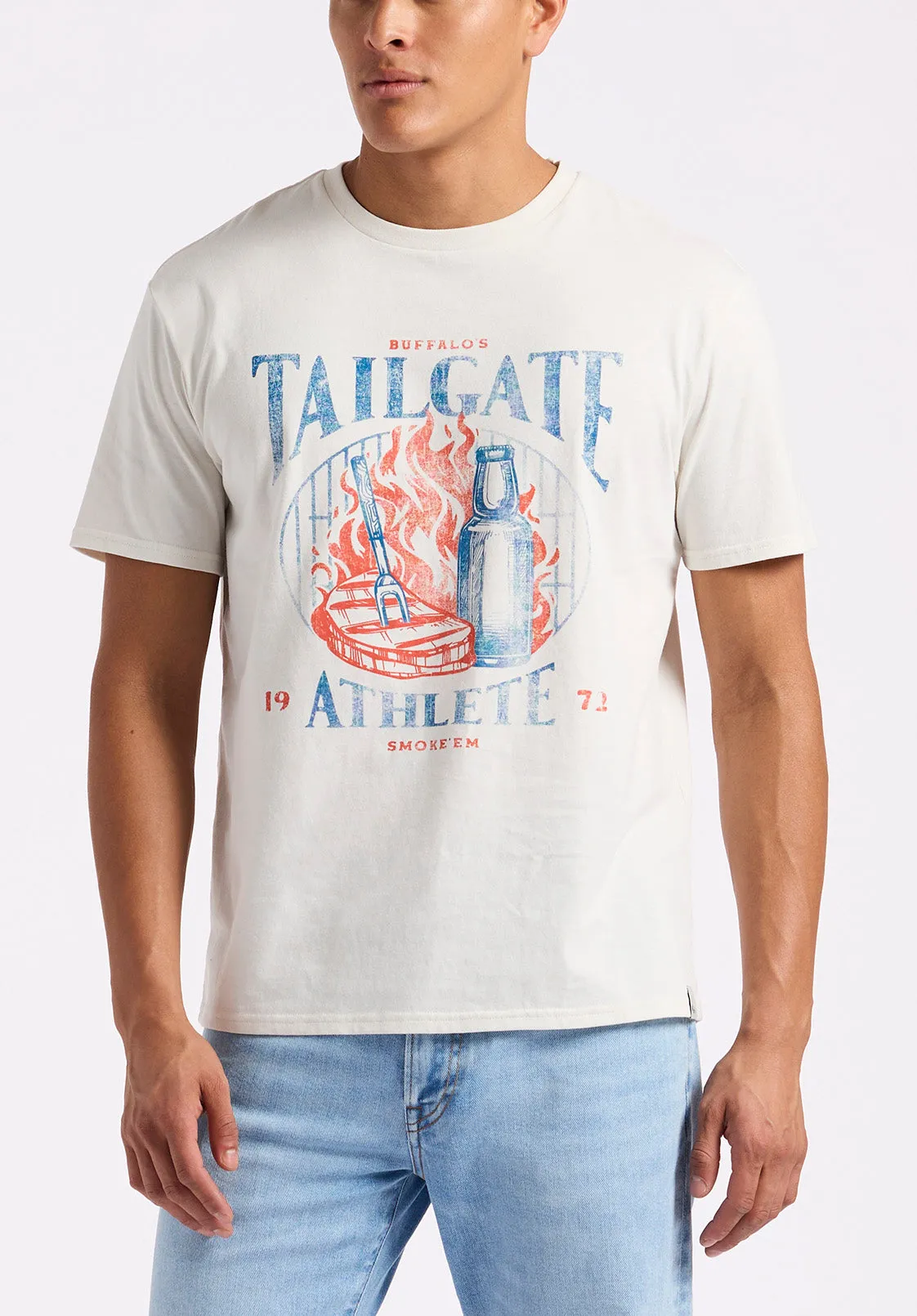 Tailgate Men's Graphic T-Shirt with BBQ Print, Milk - BM24640 sold by Buffalo David Bitton