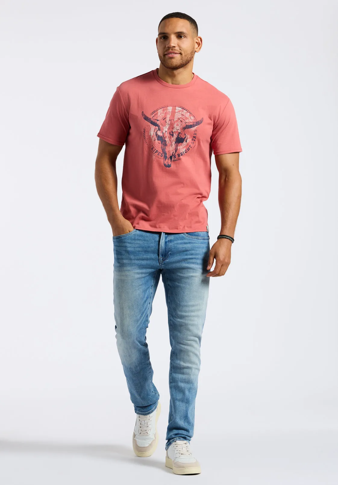 Tarz Men's Graphic T-Shirt with Bull Skull Motif, Miniral Red - BM24649 sold by Buffalo David Bitton product image thumbnail 5