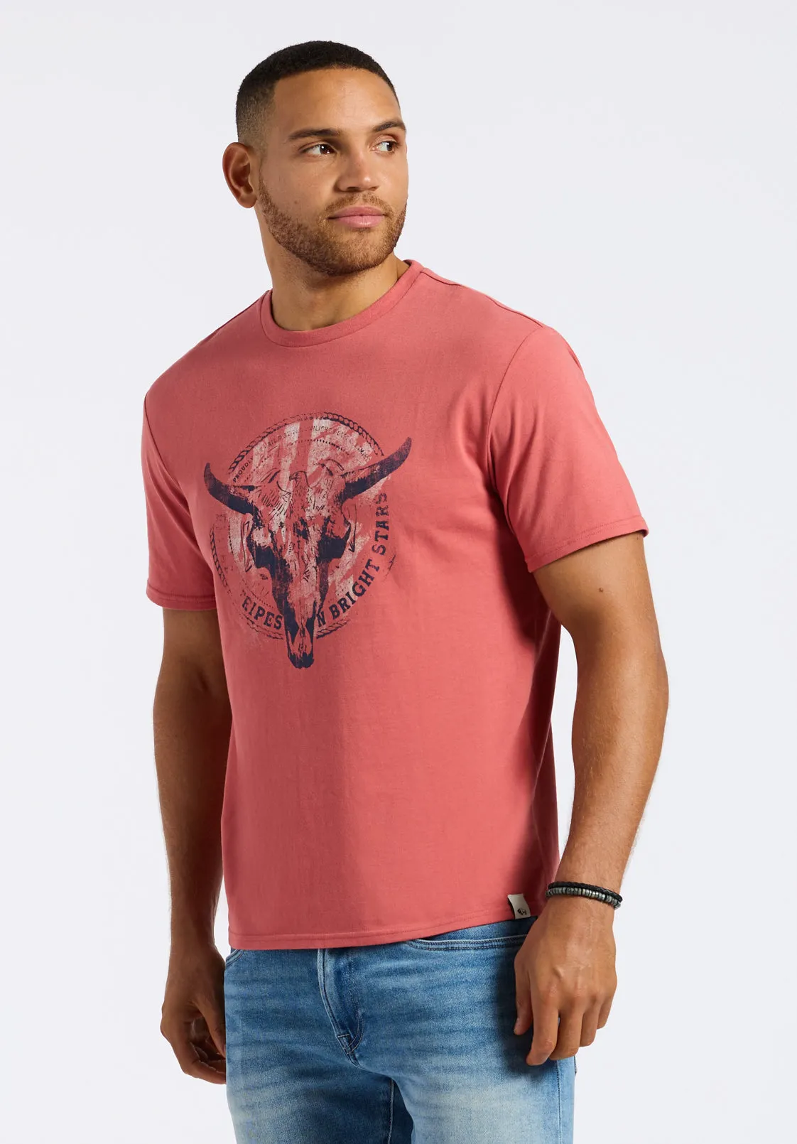 Tarz Men's Graphic T-Shirt with Bull Skull Motif, Miniral Red - BM24649 sold by Buffalo David Bitton product image thumbnail 3