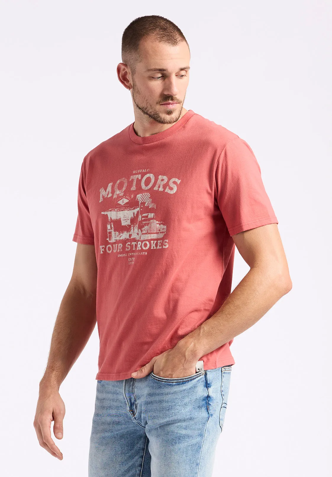 Trokes Men's Graphic T-Shirt with Motors Print, Mineral Red - BM24638 sold by Buffalo David Bitton product image thumbnail 2