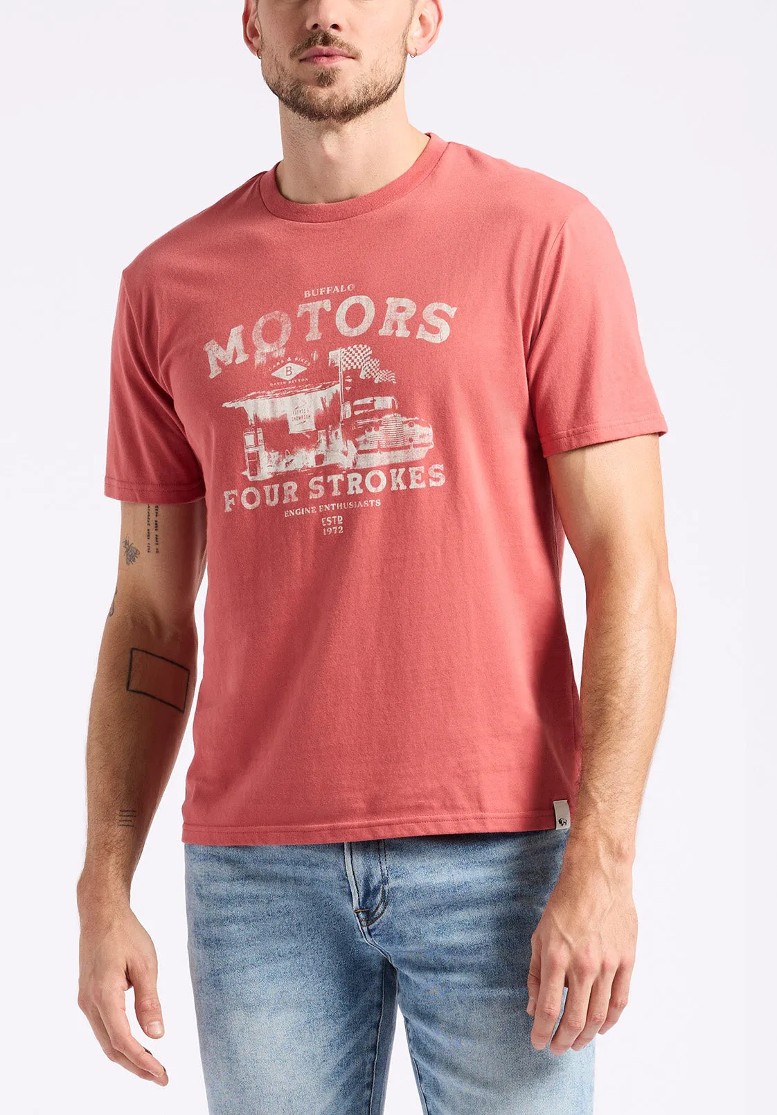 Trokes Men's Graphic T-Shirt with Motors Print, Mineral Red - BM24638 sold by Buffalo David Bitton