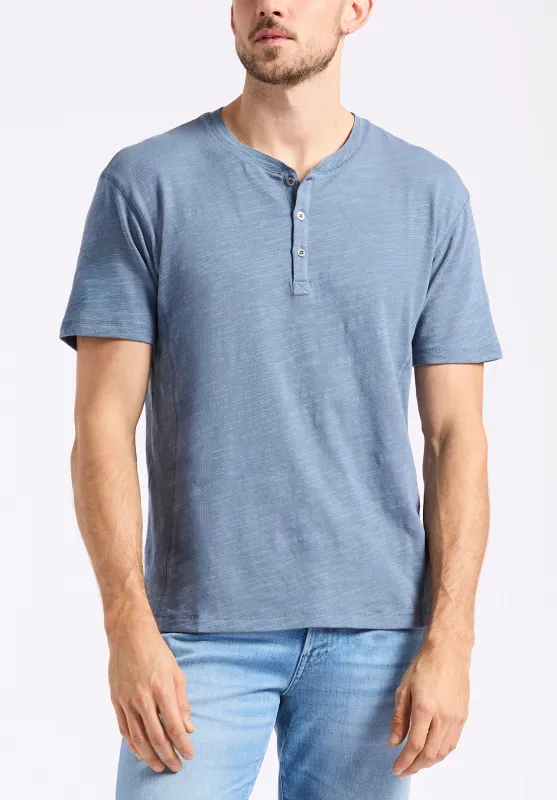 Kandido Men's Short Sleeve Slub Jersey Relaxed Henley Top, Mirage Blue - BM24605 sold by Buffalo David Bitton