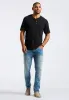 Kandido Men's Short Sleeve Slub Jersey Relaxed Henley Top, Black - BM24605 sold by Buffalo David Bitton