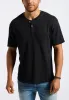 Kandido Men's Short Sleeve Slub Jersey Relaxed Henley Top, Black - BM24605 sold by Buffalo David Bitton