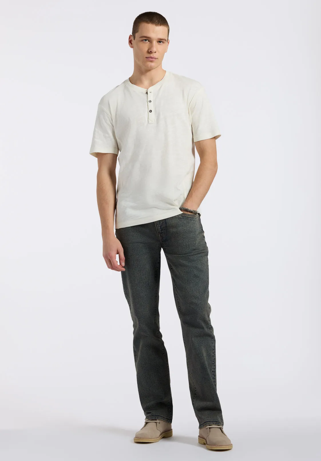 Kandido Men's Short Sleeve Henley, Milk - BM24605 sold by Buffalo David Bitton product image thumbnail 5