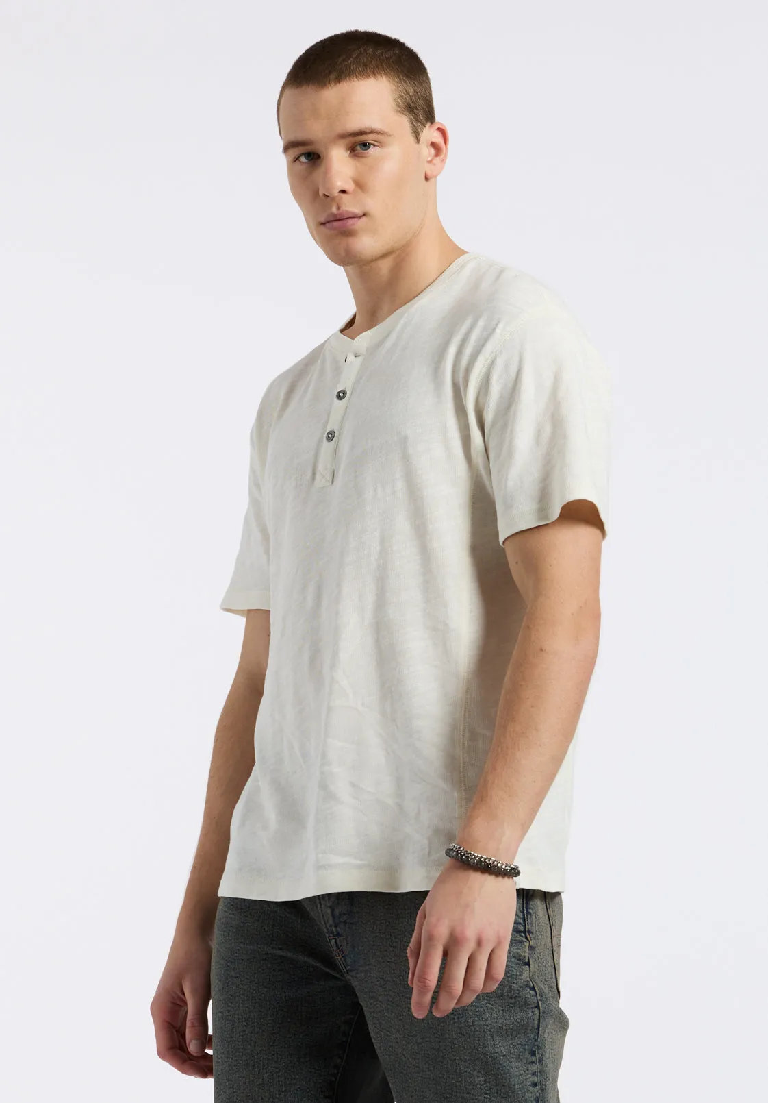 Kandido Men's Short Sleeve Henley, Milk - BM24605 sold by Buffalo David Bitton product image thumbnail 3