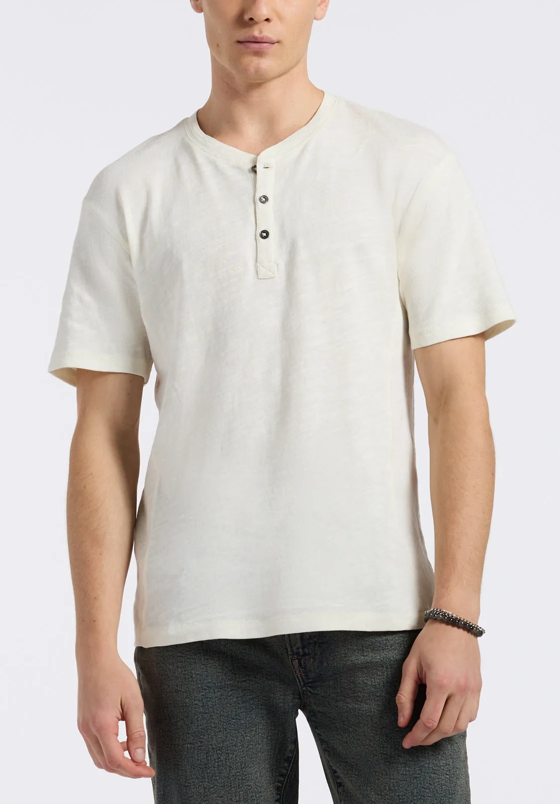 Kandido Men's Short Sleeve Henley, Milk - BM24605 sold by Buffalo David Bitton