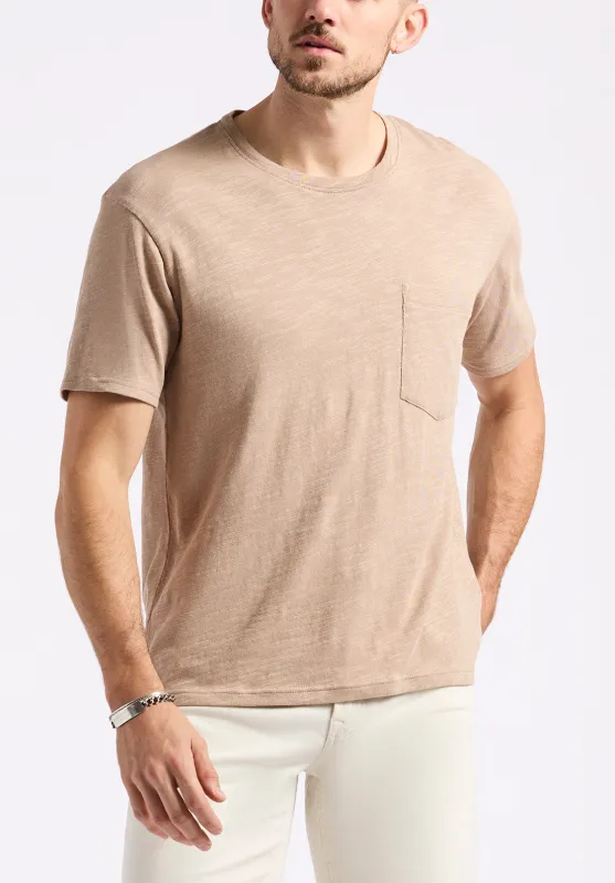Kander Men's Slub Knit Crew Neck Pocket T-Shirt, Tuffet Beige - BM24606 made by Buffalo David Bitton