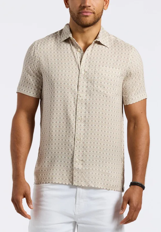 Sirilo Men's Short Sleeve Fitted Shirt with Geometric Print, Milk - BM24652 sold by Buffalo David Bitton