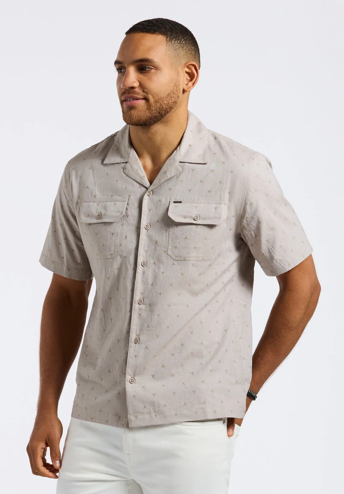 Salaman Men's Short-Sleeve Patterned Shirt with Chest Pockets, Tuffet Beige - BM24552 sold by Buffalo David Bitton product image thumbnail 2
