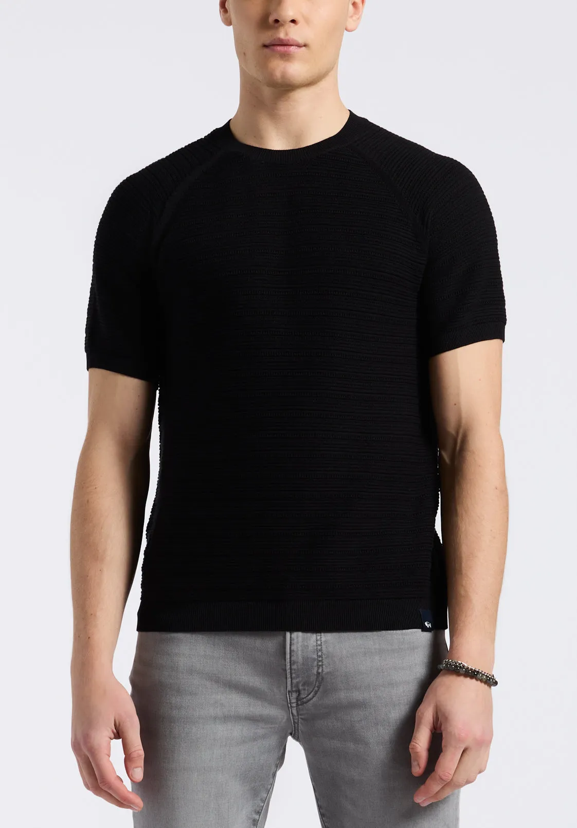 Wipped Men's Textured Knit Short-Sleeve Crewneck Sweater, Charcoal - BM24533 sold by Buffalo David Bitton
