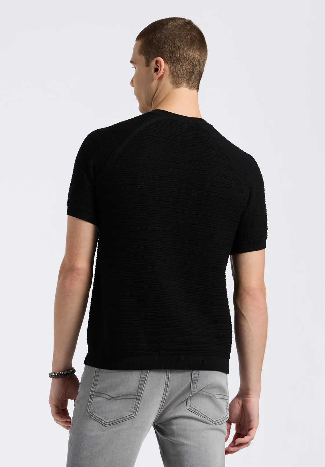 Wipped Men's Textured Knit Short-Sleeve Crewneck Sweater, Charcoal - BM24533 sold by Buffalo David Bitton product image thumbnail 4