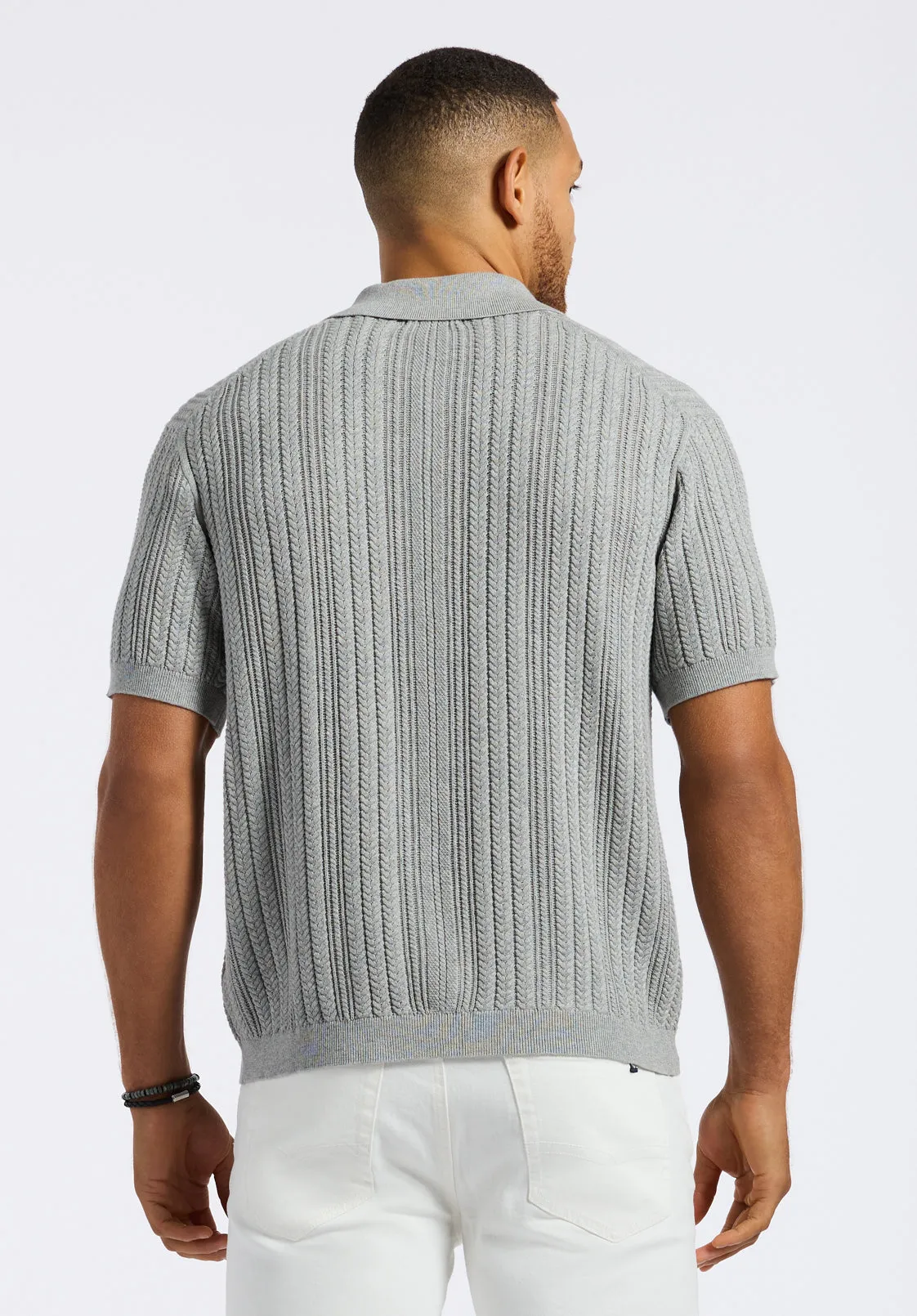 Wasko Men's Cable-Knit Short-Sleeve Button-Up Polo, Heather Grey - BM24540 sold by Buffalo David Bitton product image thumbnail 4