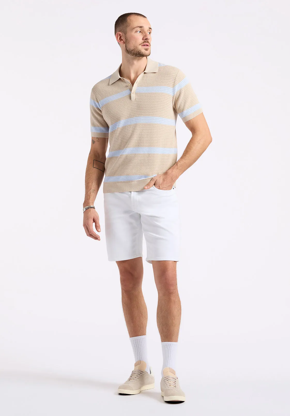 Winder Men's Short-Sleeve Striped Sweater Polo, Peyote Beige - BM24549 sold by Buffalo David Bitton product image thumbnail 5