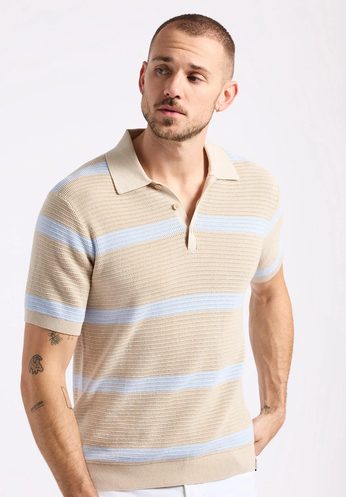 Winder Men's Short-Sleeve Striped Sweater Polo, Peyote Beige - BM24549 sold by Buffalo David Bitton product image thumbnail 2