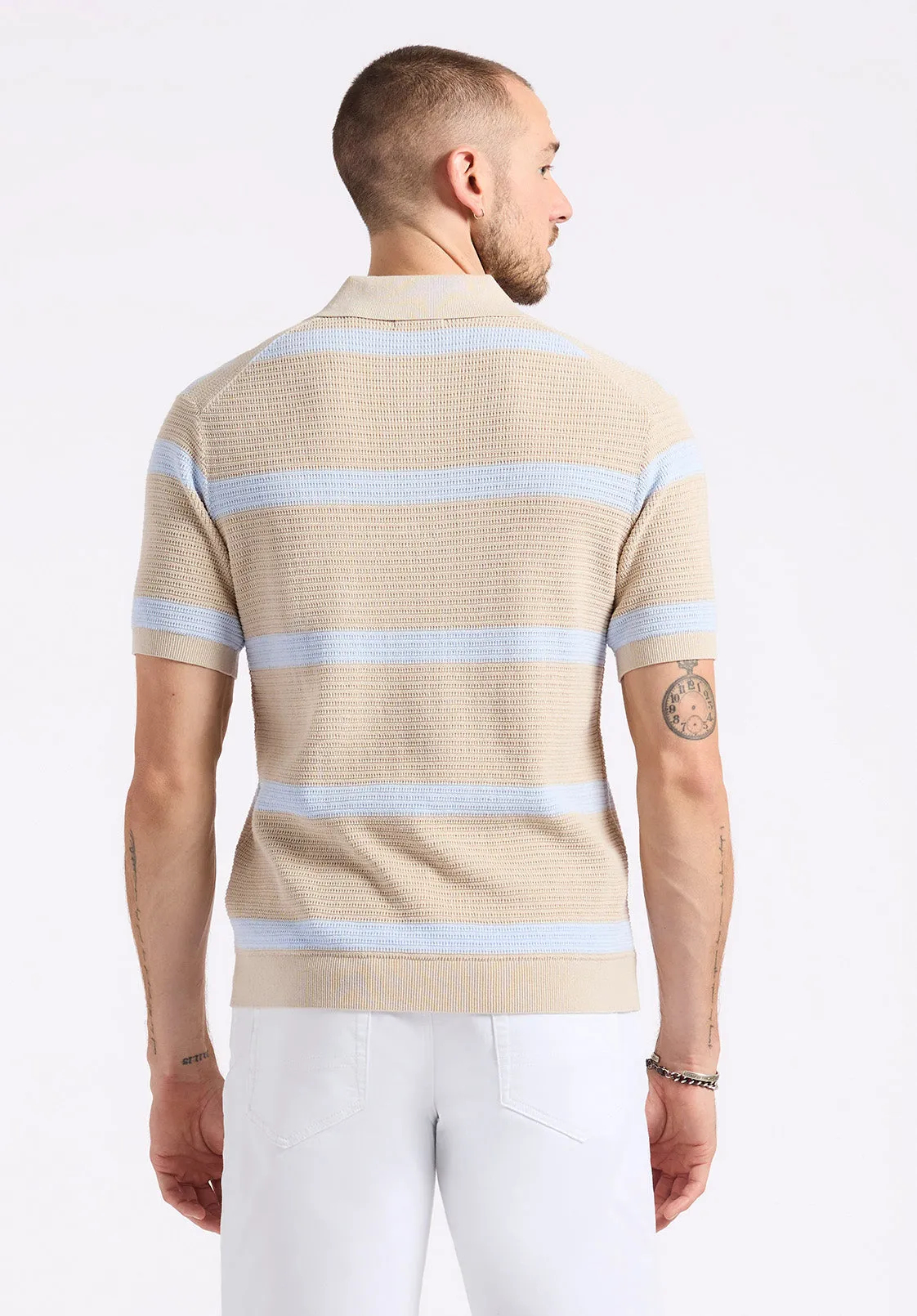 Winder Men's Short-Sleeve Striped Sweater Polo, Peyote Beige - BM24549 sold by Buffalo David Bitton product image thumbnail 4