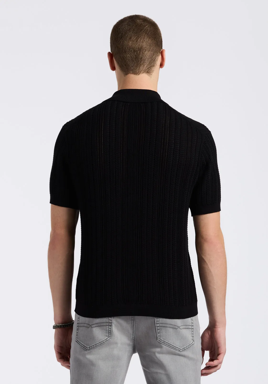 Wasko Men's Cable-Knit Short-Sleeve Button-Up Polo, Black - BM24540 sold by Buffalo David Bitton product image thumbnail 4