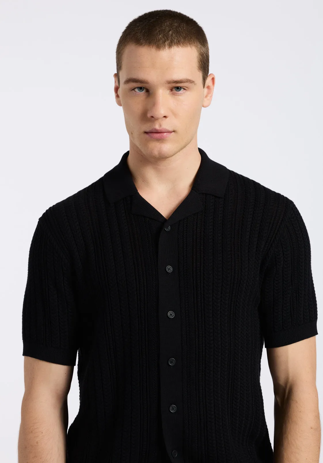 Wasko Men's Cable-Knit Short-Sleeve Button-Up Polo, Black - BM24540 sold by Buffalo David Bitton product image thumbnail 2