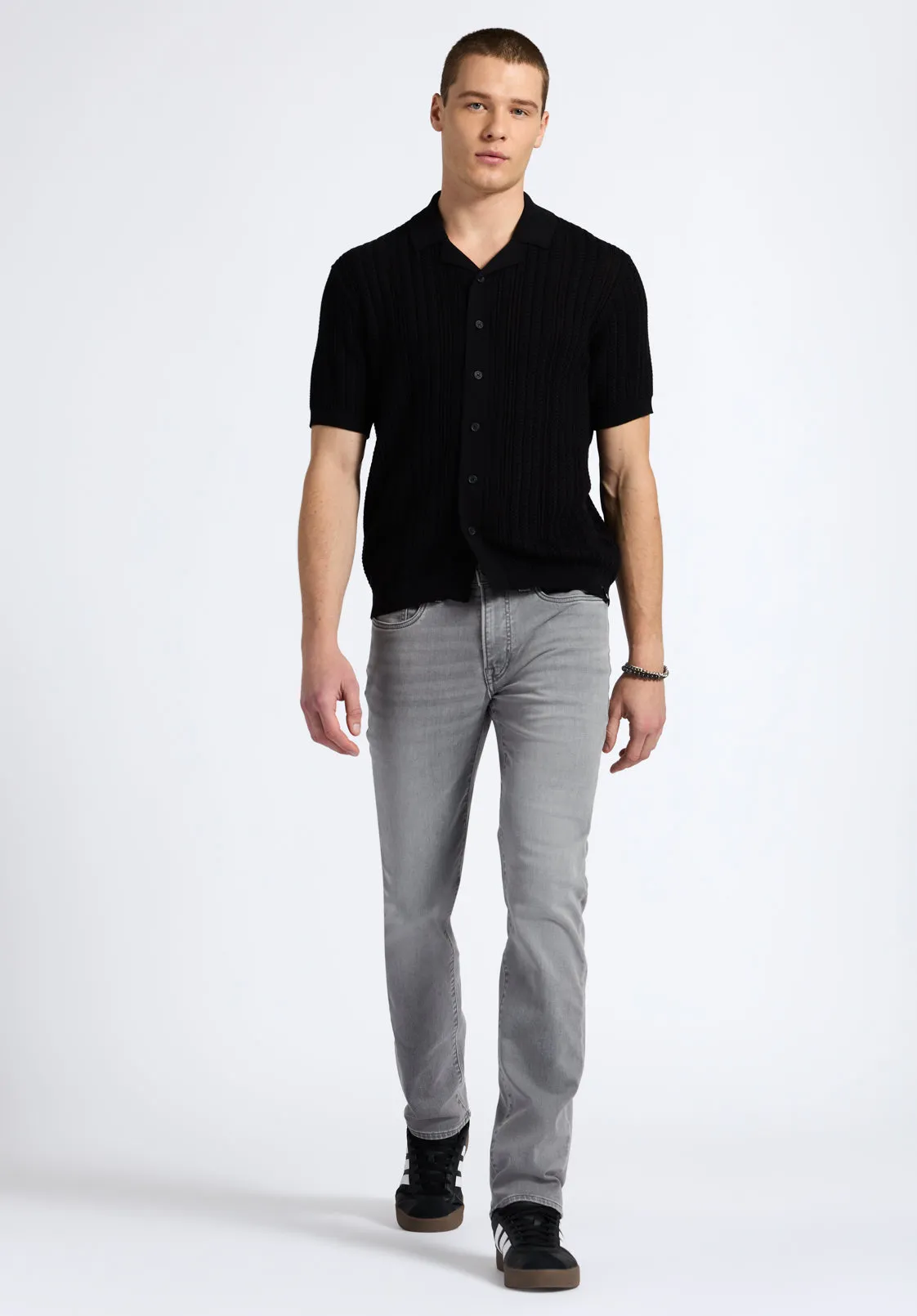 Wasko Men's Cable-Knit Short-Sleeve Button-Up Polo, Black - BM24540 sold by Buffalo David Bitton product image thumbnail 5