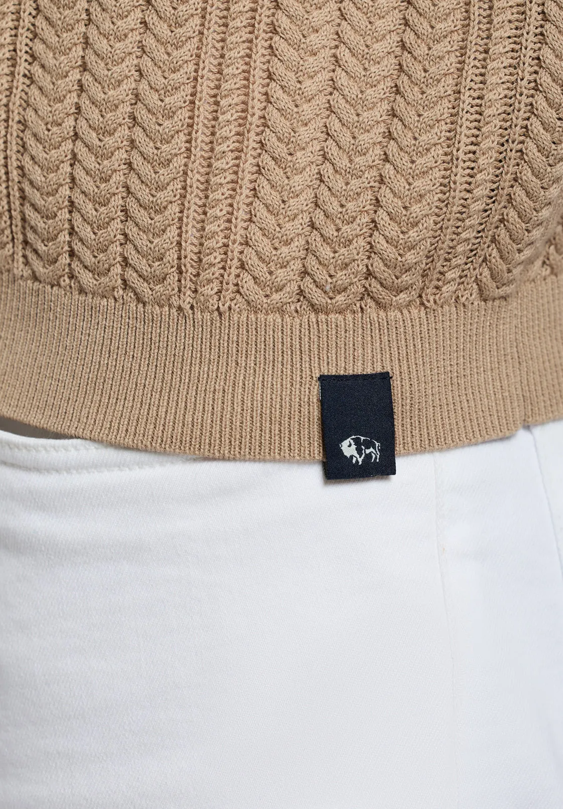 Wasko Men's Cable-Knit Short-Sleeve Button-Up Polo, Tuffet Beige - BM24540 sold by Buffalo David Bitton product image thumbnail 5