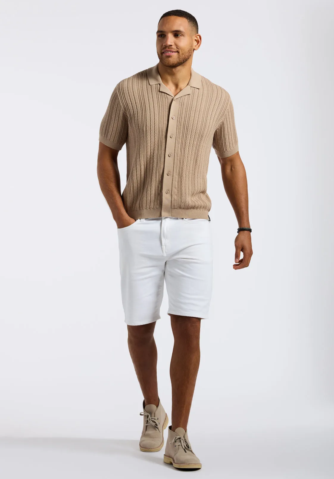 Wasko Men's Cable-Knit Short-Sleeve Button-Up Polo, Tuffet Beige - BM24540 sold by Buffalo David Bitton product image thumbnail 4