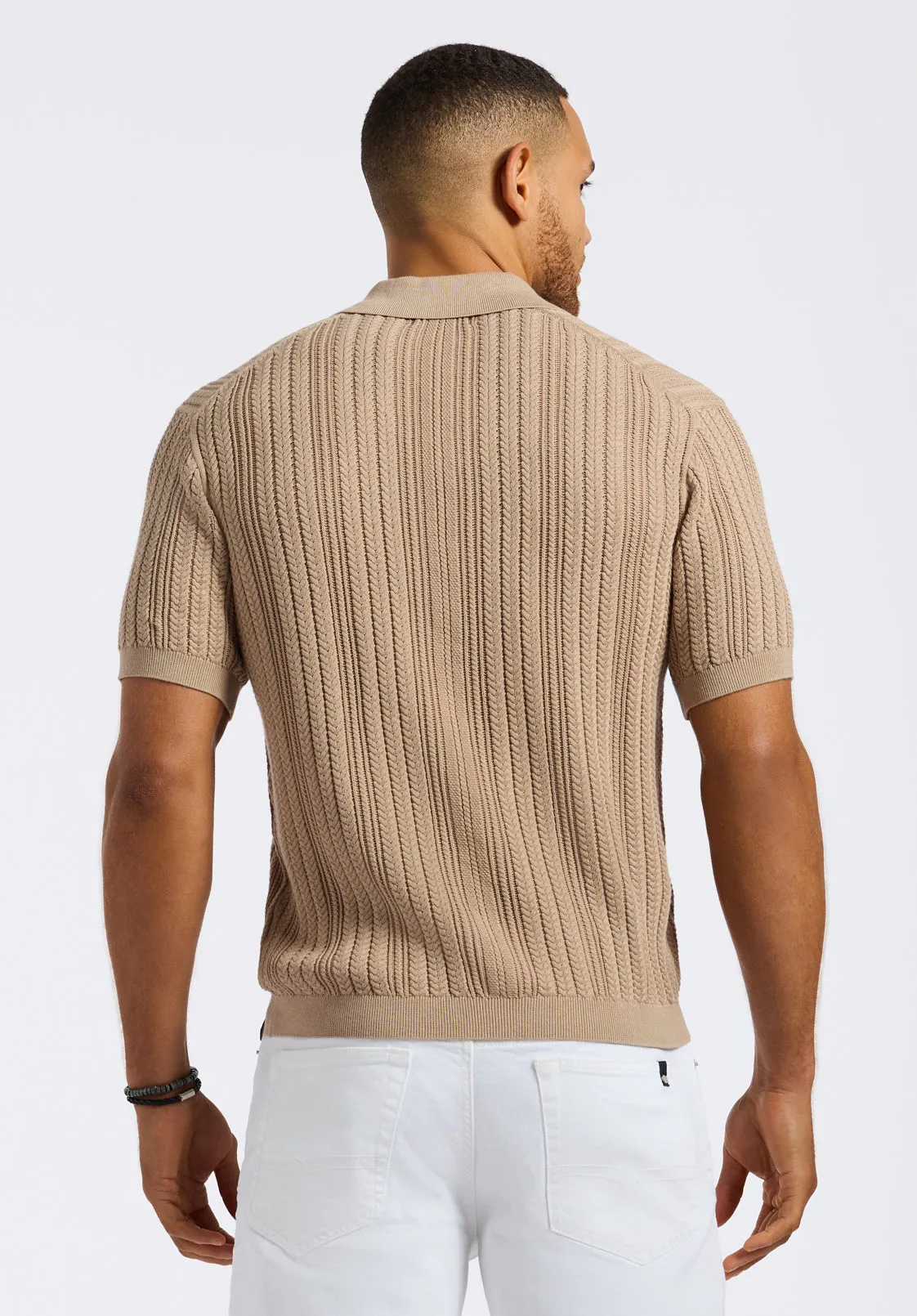 Wasko Men's Cable-Knit Short-Sleeve Button-Up Polo, Tuffet Beige - BM24540 sold by Buffalo David Bitton product image thumbnail 3
