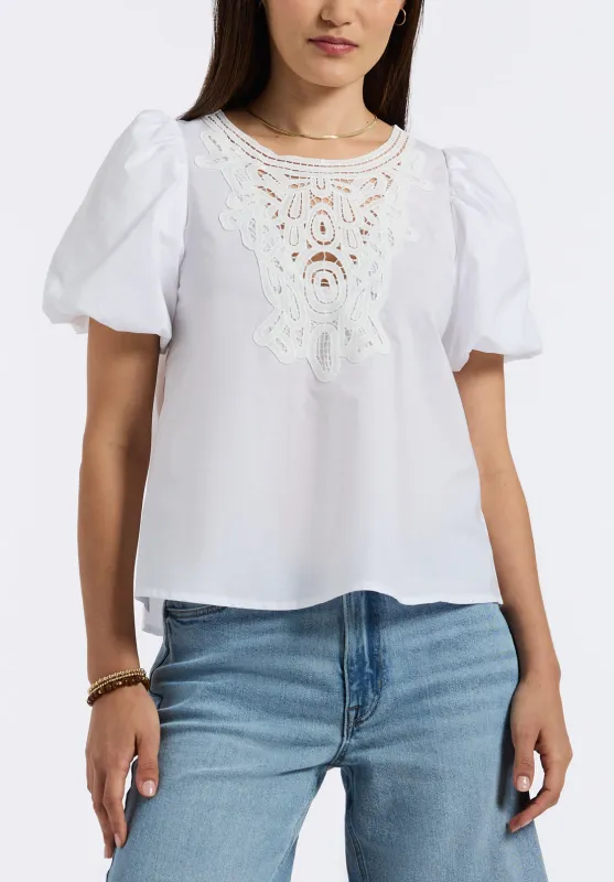 Leonella Women's Puff Sleeve Embroidered Blouse, White - WT0204P sold by Buffalo David Bitton